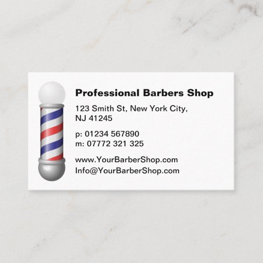 Simple White Barbers Pole Barbershop Business Card Visitekaartje (Voorkant)