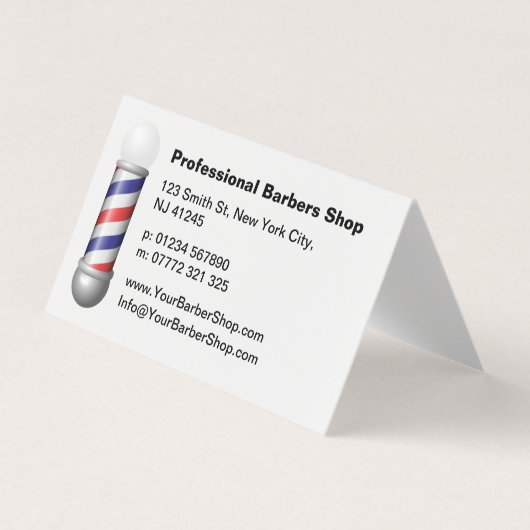 Simple White Barbers Pole Barbershop Business Card Visitekaartje (Voorkant)