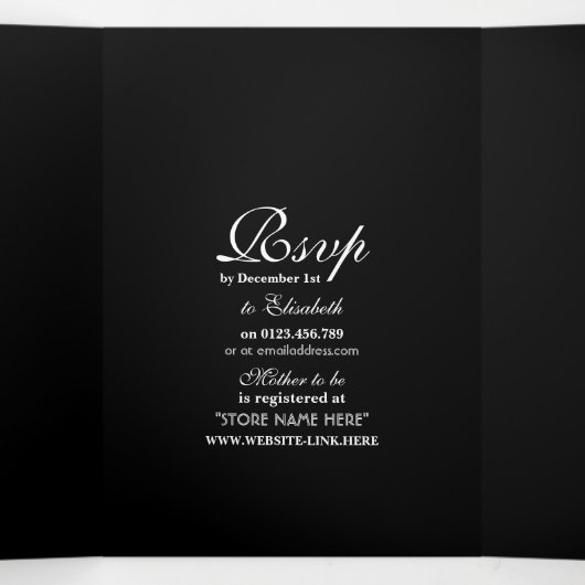 Simple White & Black Baby shower Suite Drieluik Uitnodiging (Binnenkant midden)