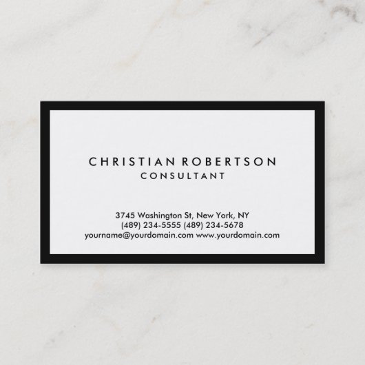 Simple White Black Border Consultant Visitekaartje (Voorkant)