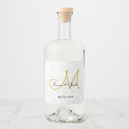 Simple White Black Gold Elegant WeduwMonogram Likeurfles Etiket