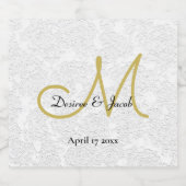 Simple White Black Gold Elegant WeduwMonogram Sparkling Wijnetiket (Enkel label)