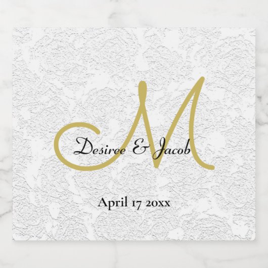 Simple White Black Gold Elegant WeduwMonogram Sparkling Wijnetiket (Enkel label)