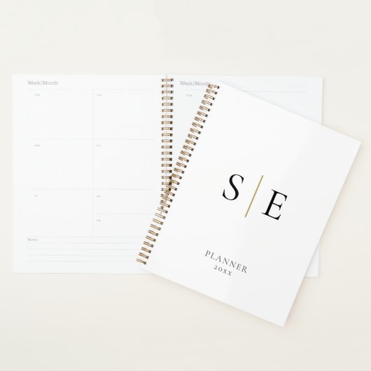 Simple White Black Gold Monogram 2023 Planner (Display)