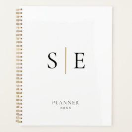 Simple White Black Gold Monogram 2023 Planner