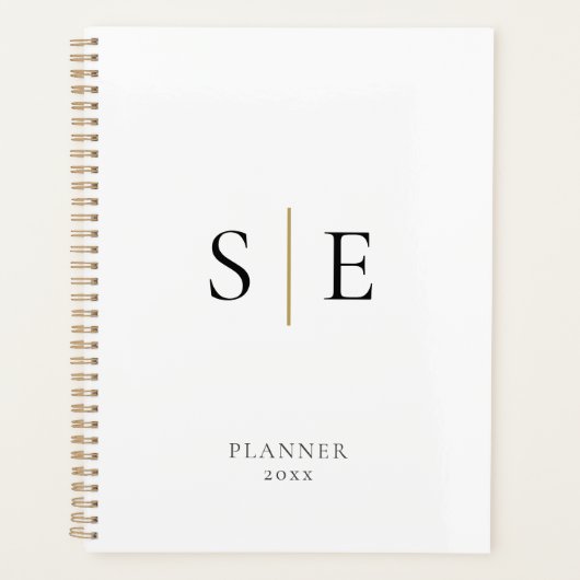 Simple White Black Gold Monogram 2023 Planner (Voorkant)