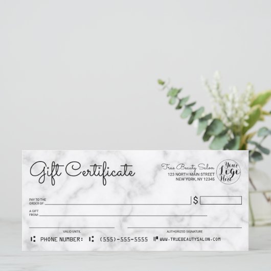 Simple White Black Marble Check Cadeaubon (Staand voorkant)