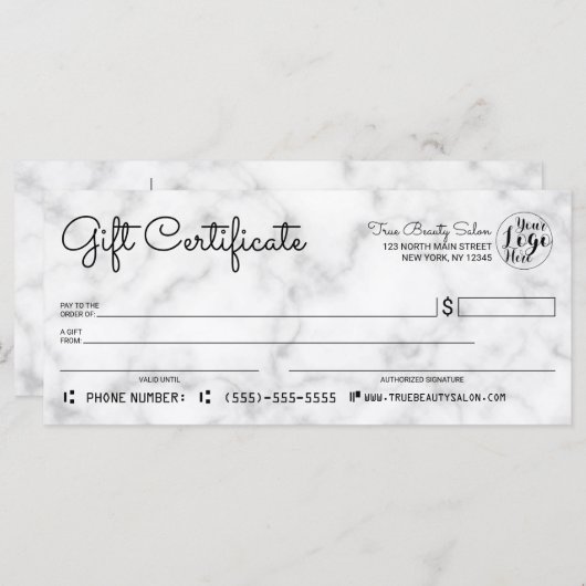 Simple White Black Marble Check Cadeaubon (Voorkant / Achterkant)