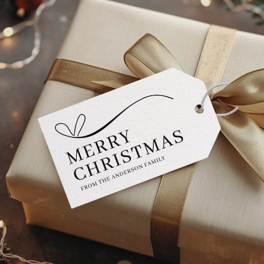 Simple white black modern Merry Christmas  Cadeaulabel