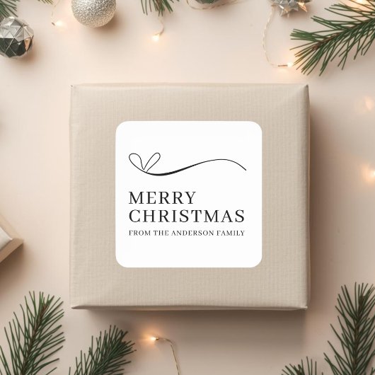 Simple white black modern Merry Christmas Vierkante Sticker