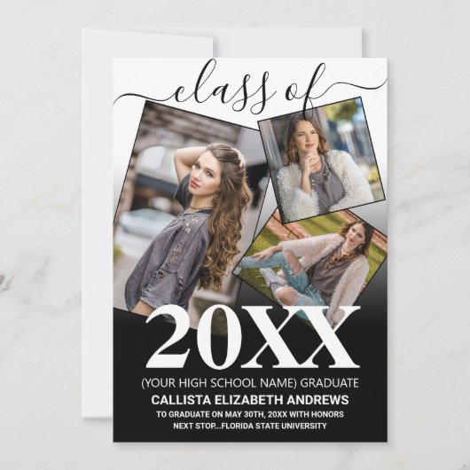 Simple White Black Ombre Afstuderen Foto Collage Aankondiging (Voorkant)