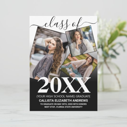 Simple White Black Ombre Afstuderen Foto Collage Aankondiging (Staand voorkant)