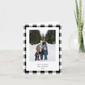 Simple WHITE Black Plaid Border 3 Photos Christmas Feestdagen Kaart (Voorkant)