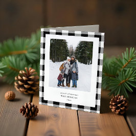 Simple WHITE Black Plaid Border 3 Photos Christmas Feestdagen Kaart