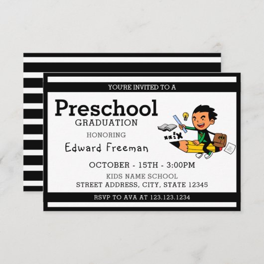 Simple White Boy Preschool Afstuderen Kaart (Voorkant / Achterkant)