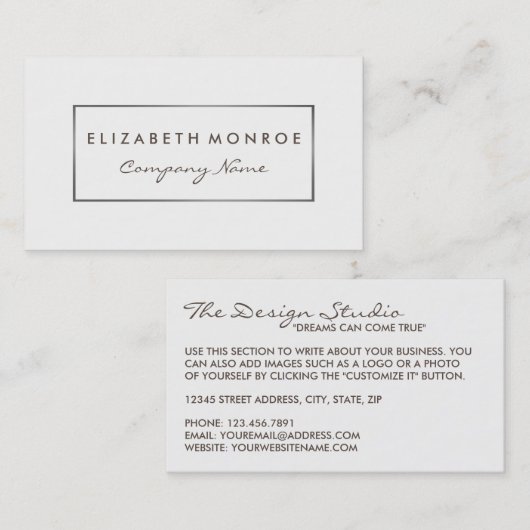 Simple White & Brown, Silver Foil Effect Visitekaartje (Voorkant / Achterkant)