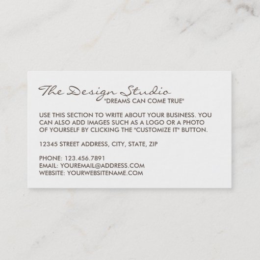 Simple White & Brown, Silver Foil Effect Visitekaartje (Achterkant)