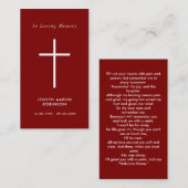 Simple White Cross Red Memorial Prayer Card Visitekaartje (Voorkant / Achterkant)