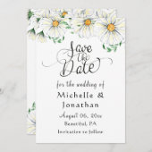 Simple White Daisies Greenery Floral Waterverf Save The Date (Voorkant / Achterkant)