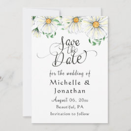 Simple White Daisies Greenery Floral Waterverf Save The Date