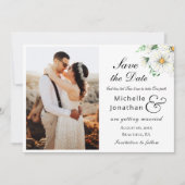 Simple White Daisies Greenery Photo Wedding Save The Date (Voorkant)