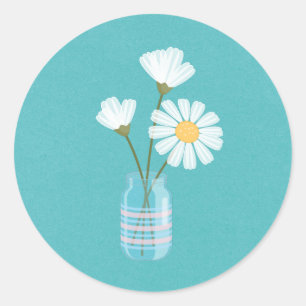 Simple White Daisies Mason Jar Bouquet Ronde Sticker