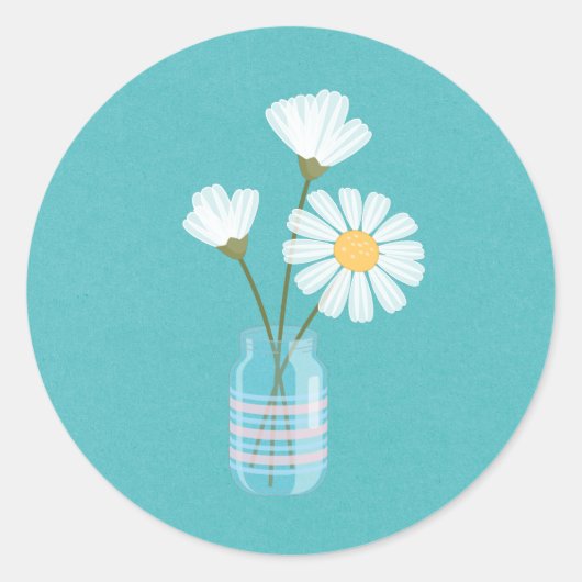 Simple White Daisies Mason Jar Bouquet Ronde Sticker (Voorkant)