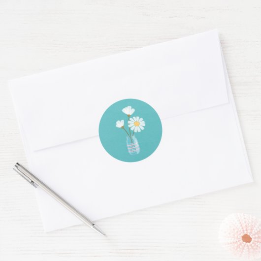 Simple White Daisies Mason Jar Bouquet Ronde Sticker (Envelop)