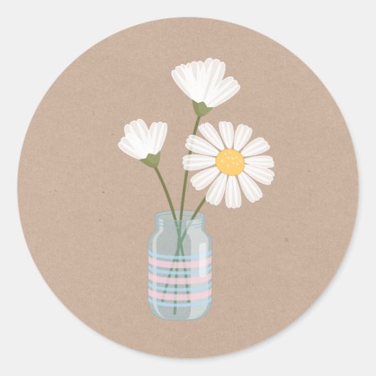 Simple White Daisies Mason Jar Bouquet Ronde Sticker (Voorkant)