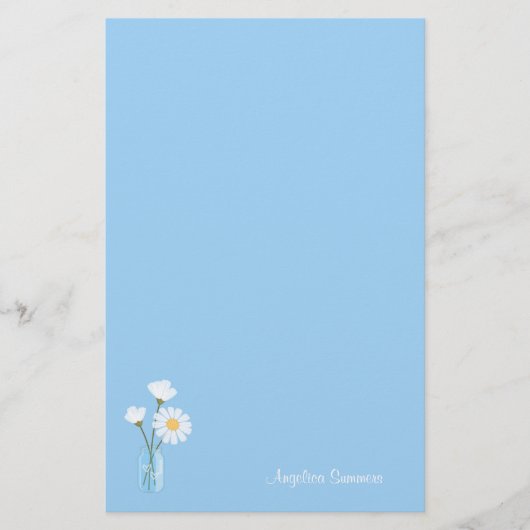 Simple White Daisies Mason Jar Hearts Bouquet Briefpapier (Voorkant)
