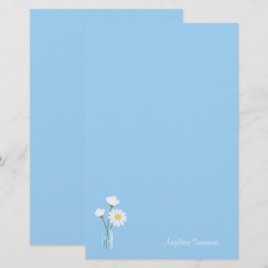 Simple White Daisies Mason Jar Hearts Bouquet Briefpapier (Voorkant / Achterkant)