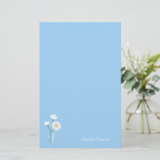 Simple White Daisies Mason Jar Hearts Bouquet Briefpapier (Staand voorkant)
