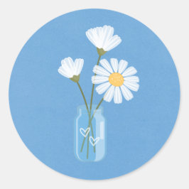 Simple White Daisies Mason Jar Hearts Bouquet Ronde Sticker