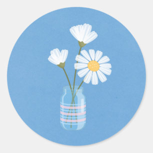 Simple White Daisies Mason Jar op Blue Ronde Sticker