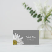 Simple White Daisy Botanical Grey Visitekaartje (Staand voorkant)