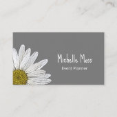 Simple White Daisy Botanical Grey Visitekaartje (Voorkant)