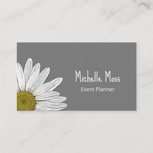 Simple White Daisy Botanical Grey Visitekaartje (Voorkant)