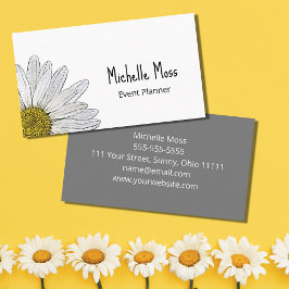 Simple White Daisy Botanical Grey Visitekaartje
