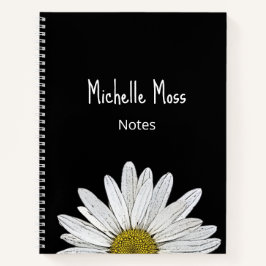 Simple White Daisy Botanical Modern Black White Notitieboek