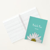 Simple White Daisy Botanical Trendy Blauwgroen Gre Notitieboek (Binnen)