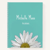 Simple White Daisy Botanical Trendy Blauwgroen Gre Notitieboek (Voorkant)