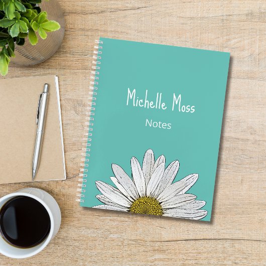 Simple White Daisy Botanical Trendy Blauwgroen Gre Notitieboek