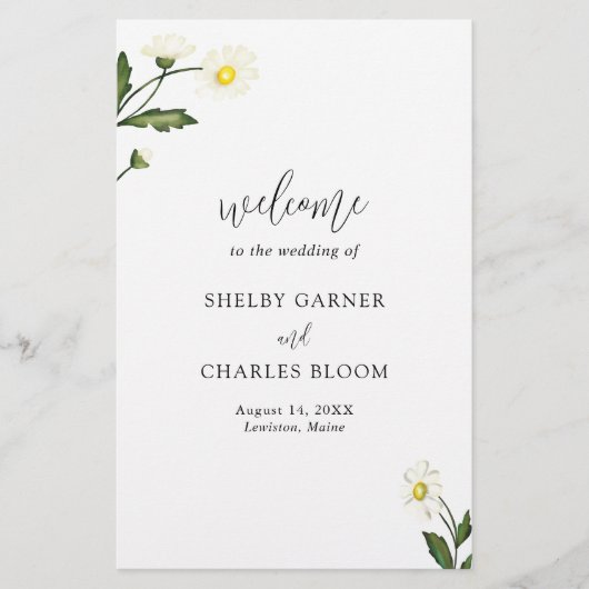 Simple White Daisy Floral Budget Wedding Programme Flyer (Voorkant)