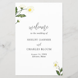 Simple White Daisy Floral Budget Wedding Programme Flyer