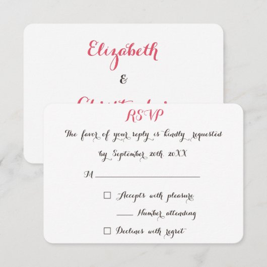 Simple White Elegant Typography Wedding Reply RSVP Kaartje (Voorkant / Achterkant)