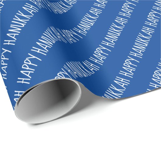 Simple White en Blue Happy Hanukkah Script Cadeaupapier (Rol Hoek)