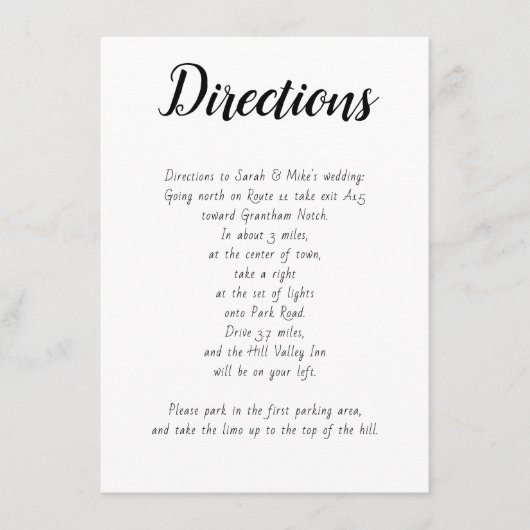 Simple White Event Directions — Kaart met details (Voorkant)