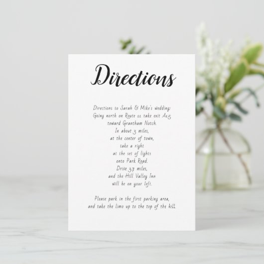 Simple White Event Directions — Kaart met details (Staand voorkant)