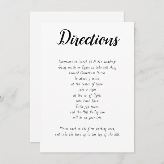 Simple White Event Directions — Kaart met details (Voorkant / Achterkant)