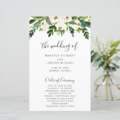 Simple White Floral Elegant Wedding Programme (Staand voorkant)